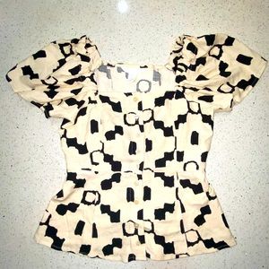 Cream & Black Peplum Top